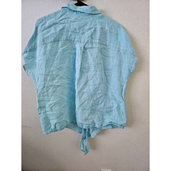Talbot Women's Beach Summer Travel Linen Tie Hem Button Front Top Cross Dye Sz L - Picture 7 of 9